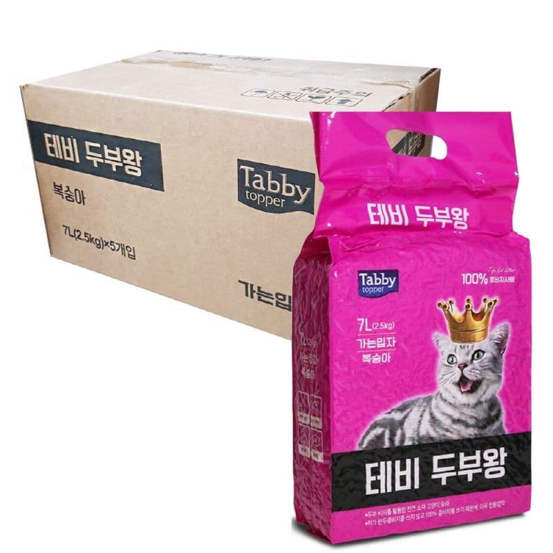 테비 두부왕 가는입자 2.5kg x5개입 복숭아 고양이 두부모래 고양이모래 두부비지