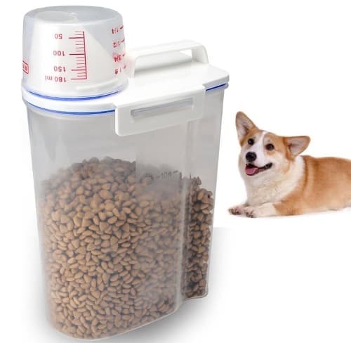 (70% 1+1 땡처리) 강아지 고양이 사료/간식소분 투명 밀폐 보관통 2kg (2.5L) 2개세트 계량컵포함