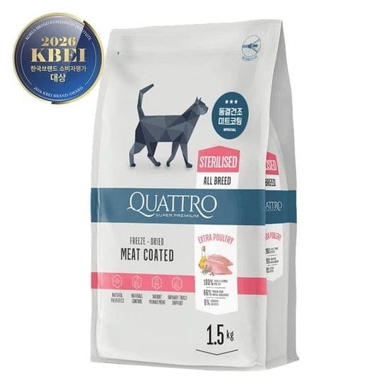 더독 콰트로 동결건조 코팅 청정 자연 유리너리 중성화묘용 1.5kg + 크림밀크스튜 4종 덤