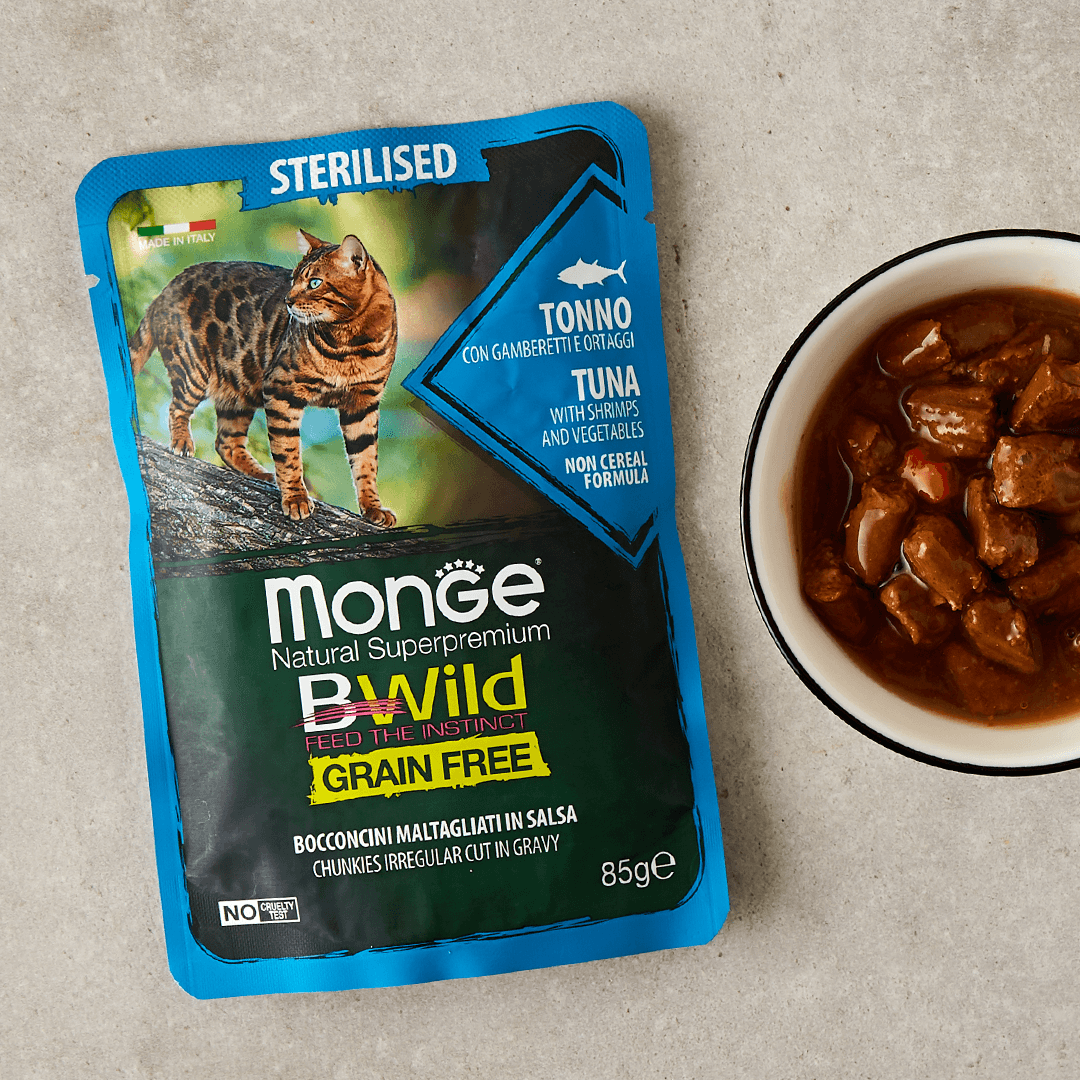 몬지 캣 비와일드 그레인프리 청키 인 그레이비 참치 파우치 85g