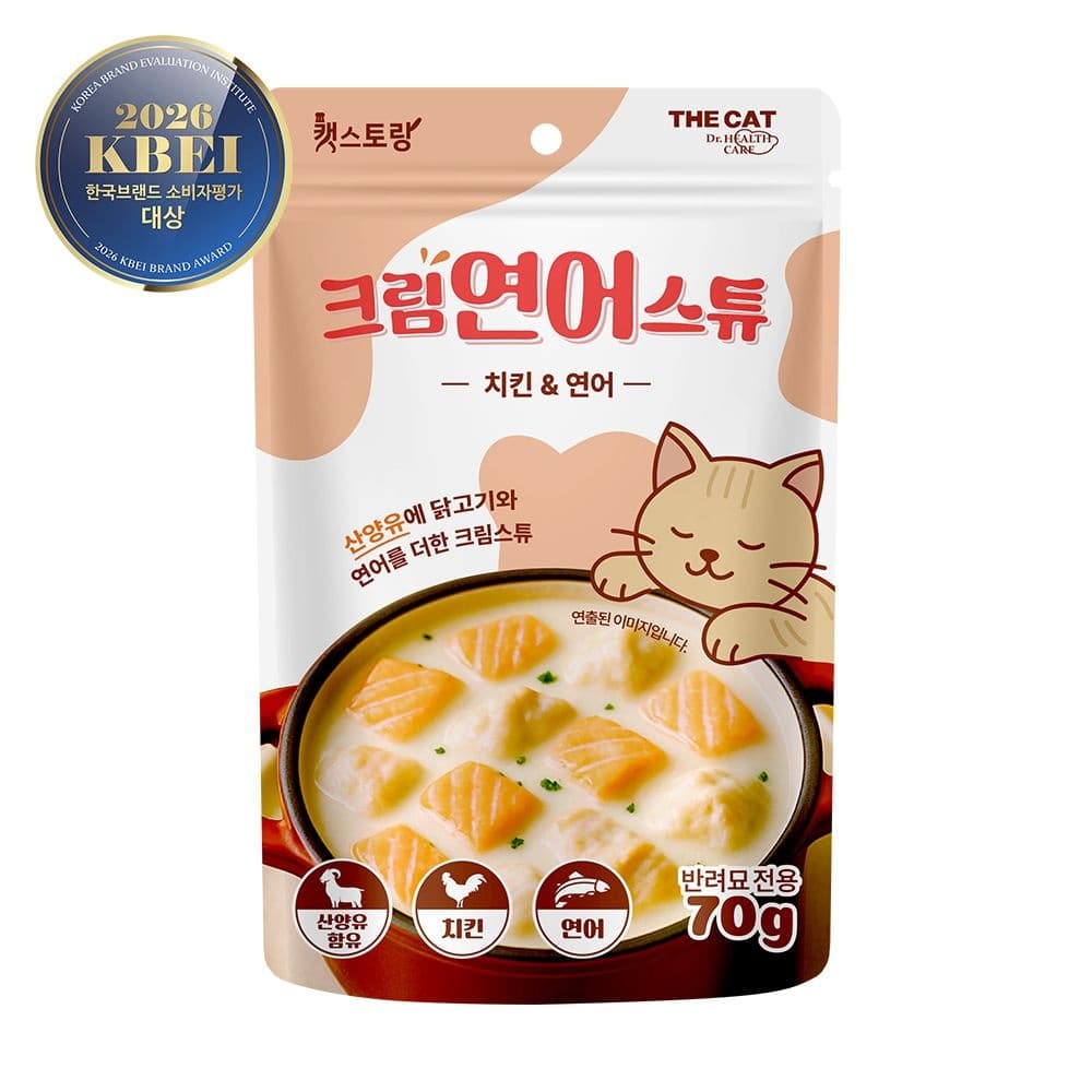 더독 (현대Hmall) 더캣 캣스토랑 고양이 습식 간식 산양유 크림스튜 치킨 연어 70g