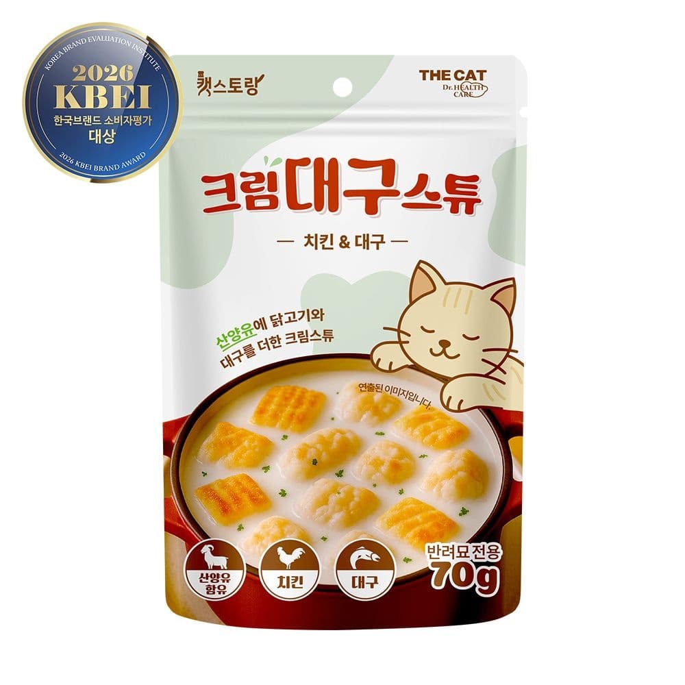 더독 (현대Hmall) 더캣 캣스토랑 고양이 습식 간식 산양유 크림스튜 치킨 대구 70g