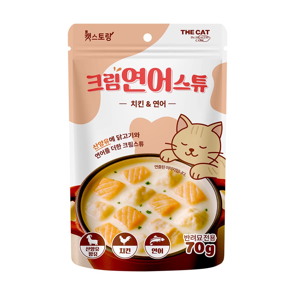 더캣 캣스토랑 고양이 습식 간식 산양유 크림스튜 치킨 연어 70g