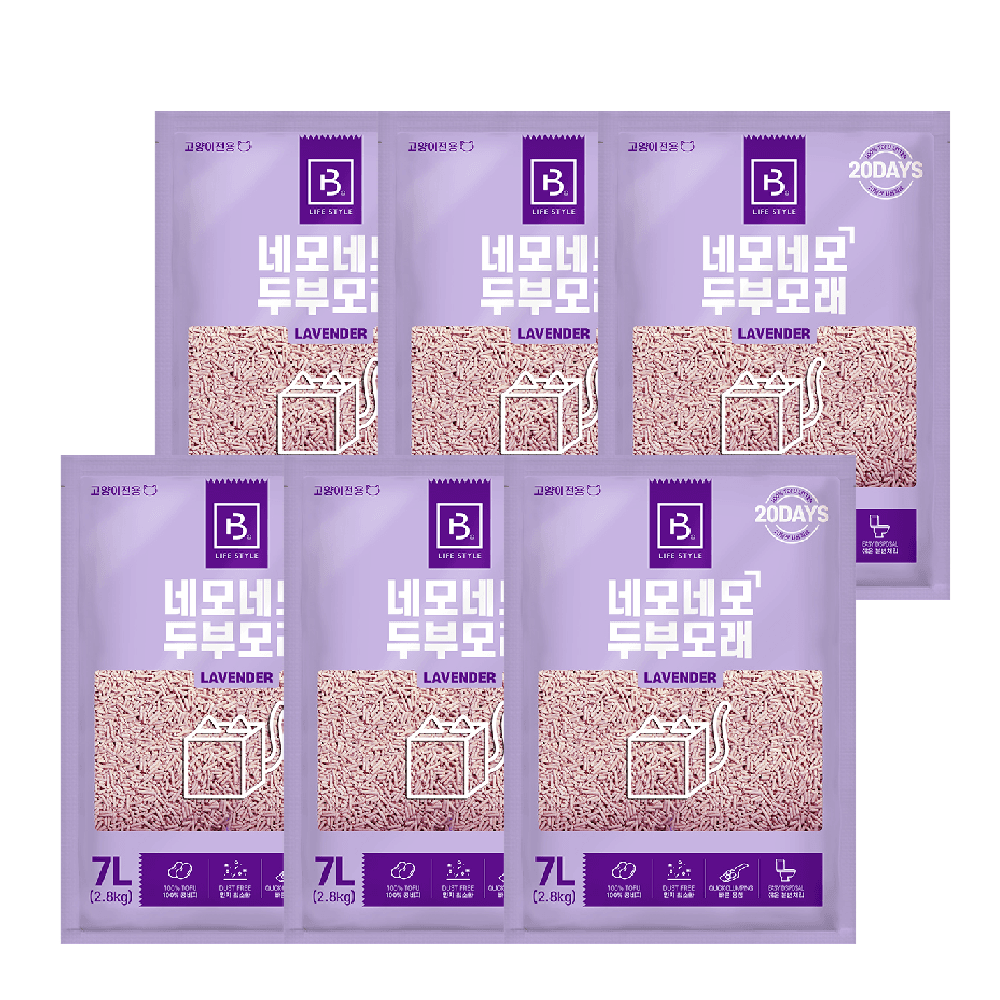 브리더랩 네모네모 두부모래 가는입자 응고형 고양이 모래 7L x 6개 세트