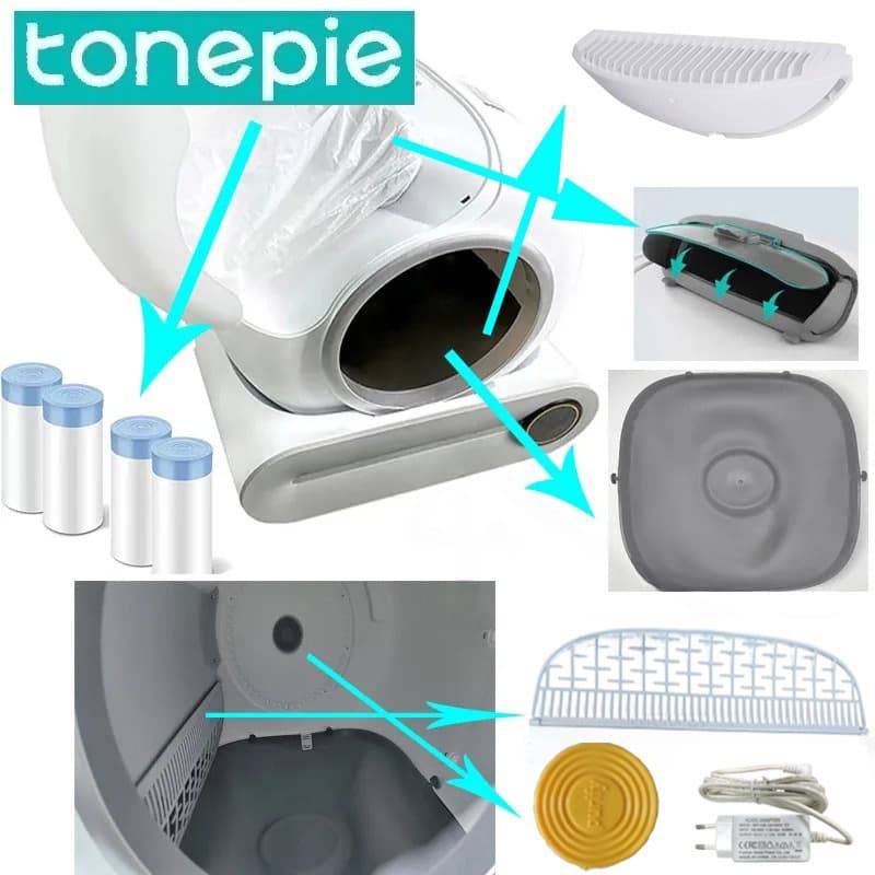 TONEPIE 자동 고양이 쓰레기 액세서리 상자 고양이 쓰레기 패드 빈 도어 하단 캡슐 스크린 필터 메쉬 전력선 화장실 가방