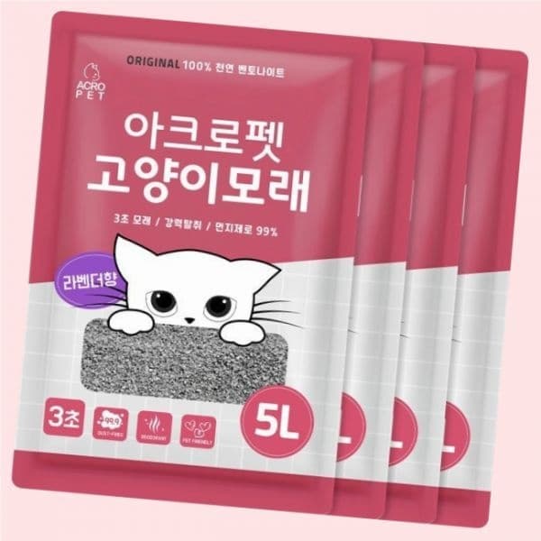 아크로펫 벤토나이트 대용량 고양이모래 화장실 라벤더향 자연향 5L 4개 4543215