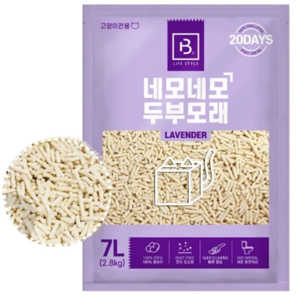 가는입자 라벤더향 두부모래 7L 흡수력 우수한 고양이용 모래 탈취효과 냄새안나는