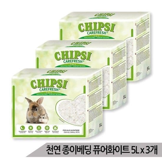 대용량 천연 종이베딩 칩시 케어프레쉬 화이트 5L x 3