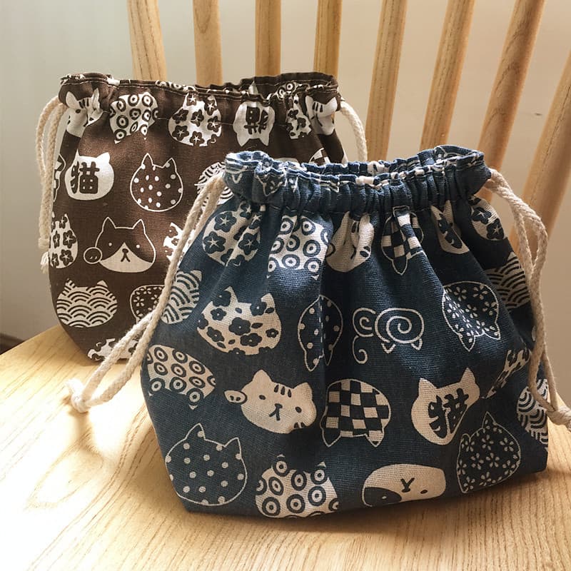 행운의 고양이 점심 가방 Drawstring 휴대용 도시락 상자 주머니 어린이 보관 상자 쿨러 가방 식기 보관 가방 캠핑 피크닉 가방