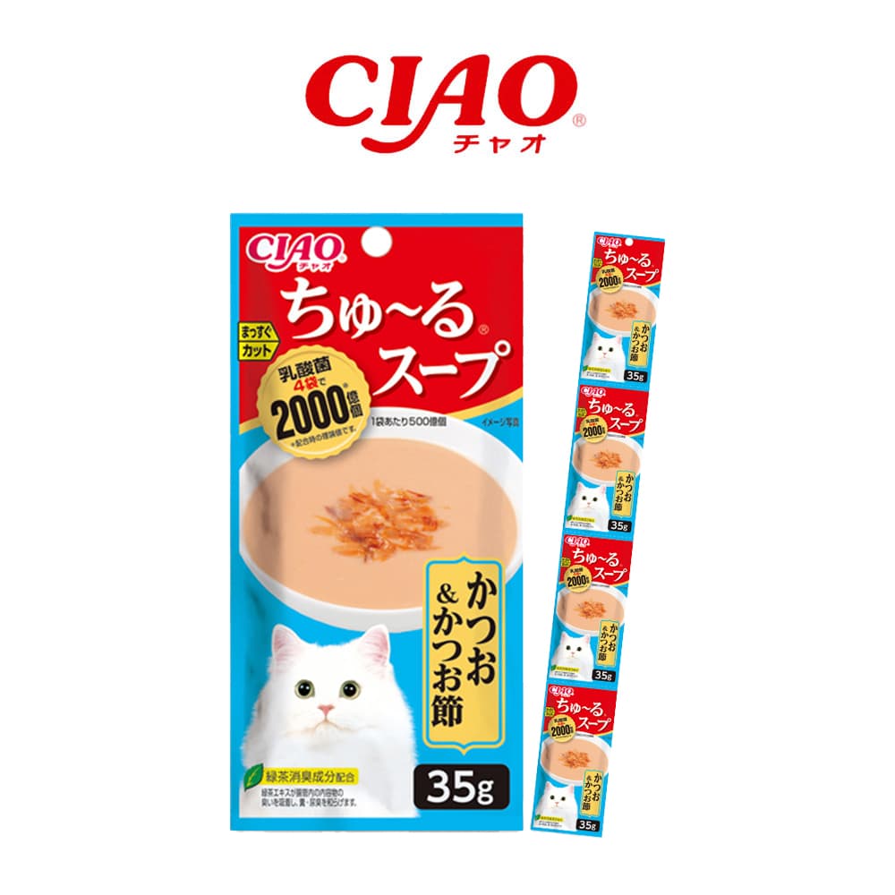 이나바 챠오 고양이 간식 츄르스프 4연팩 가다랑어&amp;가다랑어포 35g 4P