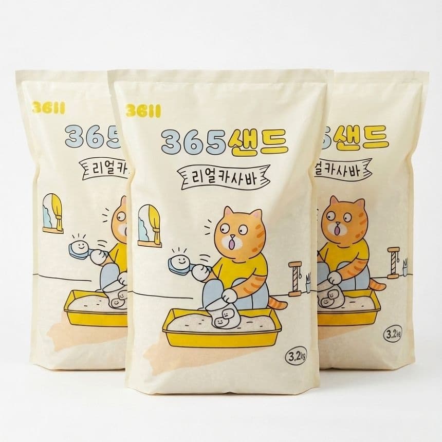 [리뉴얼] 365샌드 리얼 카사바 고양이 모래 3.2kg 3개