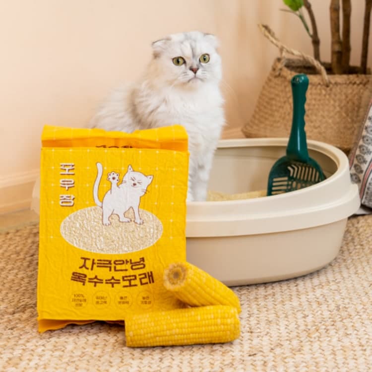 핏펫 포우장 자극안녕 옥수수모래 2.8kg(7L) 부드러운 입자 친환경 고양이 모래