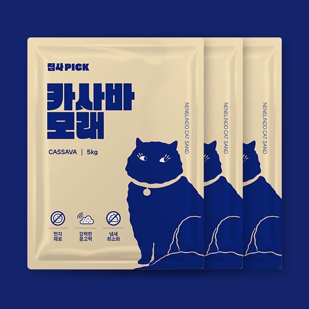 네네린도 집사픽 고양이 카사바 모래 5kg x 3팩 총 15kg 대용량