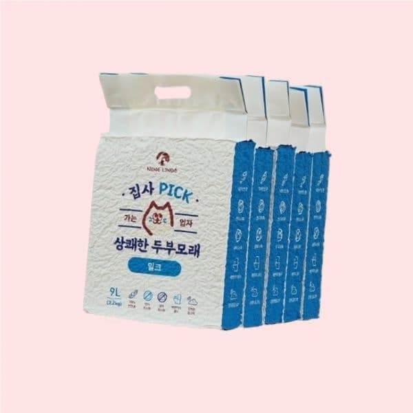 네네린도 집사픽 상쾌한 무색소 대용량 고양이 두부모래 가는입자 밀크향 9L x 5개 4737922